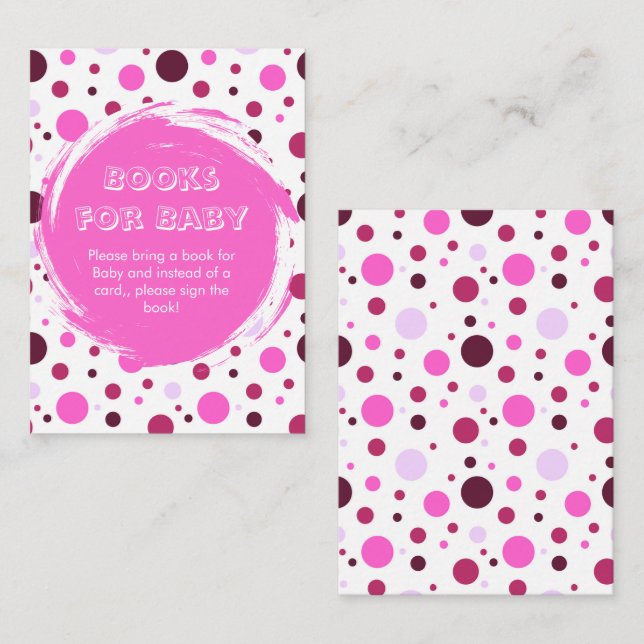 Pink polka dot Baby Shower books for Baby Enclosure Card (Front/Back)