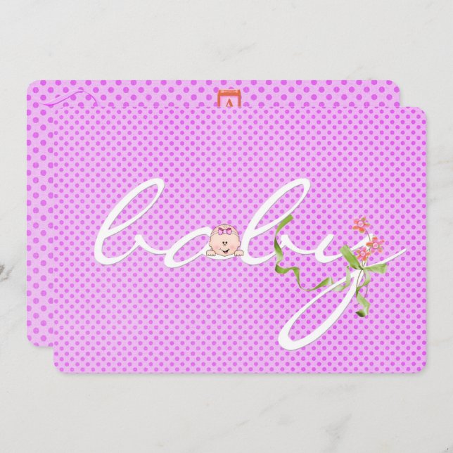 Pink Polka Dot Baby Shower Invitation (Front/Back)