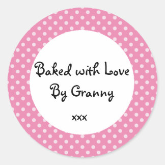 Pink Polka dot 'baked by Granny' sticker