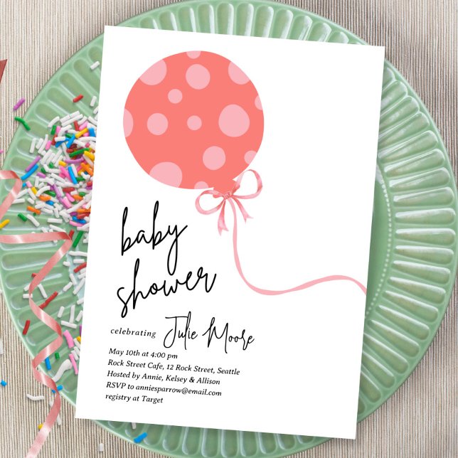 Pink Polka Dot Balloon Baby Shower Invitation (Creator Uploaded)