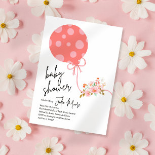 Pink Polka Dot Balloon Flowers Baby Shower Invitation