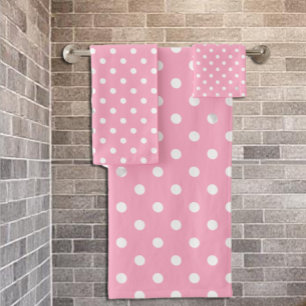 Pink Polka Dot Bath Towel Set