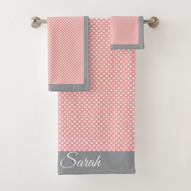 Pink Polka Dot Bath Towel Set (Insitu)