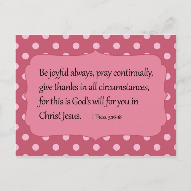 Pink Polka Dot Be Joyful Bible Verse Postcard (Front)