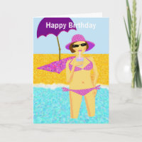 Pink polka dot bikini beach birthday girl