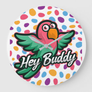 Pink polka dot Bird Large Clock