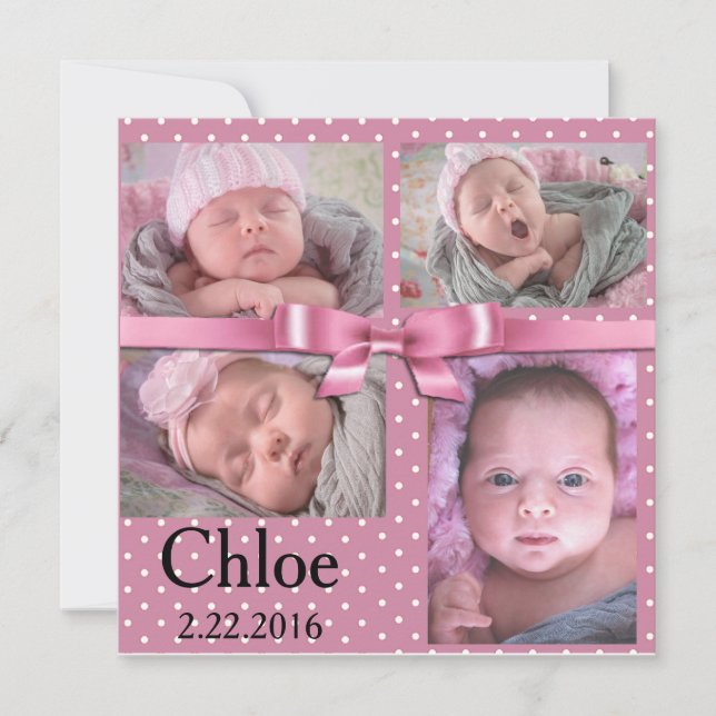 Pink Polka Dot Birthday Announcement (Front)