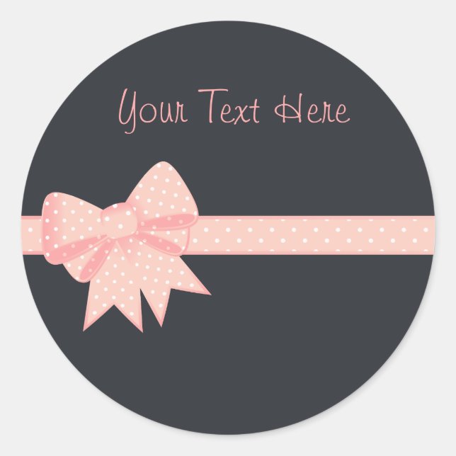 Pink Polka Dot Bow Sitckers Classic Round Sticker (Front)