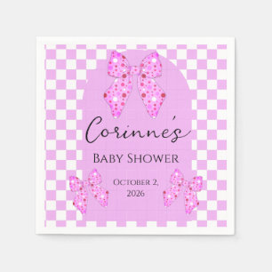 Pink polka dot bows gingham plaid baby shower napkin