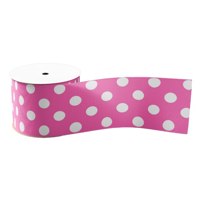 Pink Polka Dot Breast Cancer Awareness Pattern Grosgrain Ribbon (Spool)