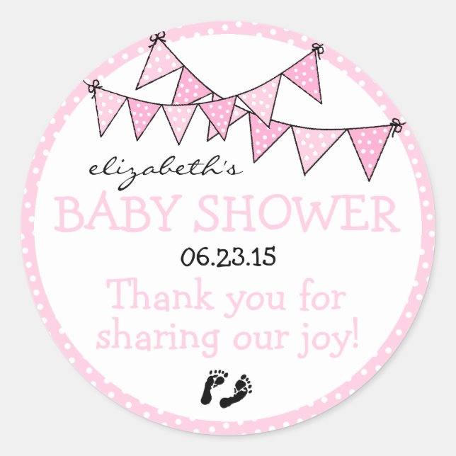 Pink Polka Dot Bunting Baby Shower Thank You Classic Round Sticker (Front)