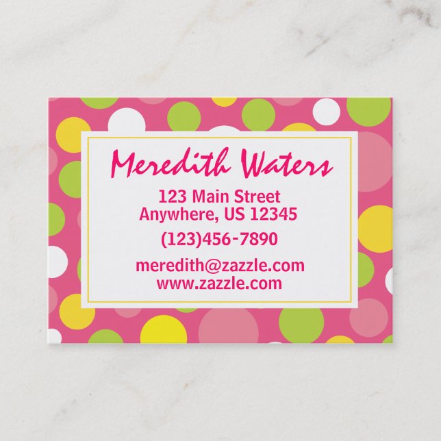 Pink Polka Dot Business Calling Card (Front)