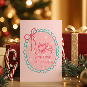 Pink Polka Dot Christmas Holiday Card