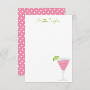 Pink Polka Dot Cocktail Personalised Note Cards