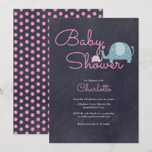 Pink Polka Dot Elephant Baby Shower Chalkboard Invitation