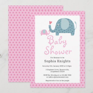 Pink Polka Dot Elephants Baby Shower / Sprinkle Invitation