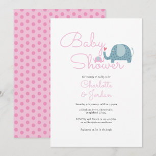 Pink Polka Dot Elephants Baby Shower / Sprinkle Invitation