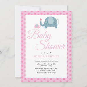 Pink Polka Dot Elephants Baby Shower / Sprinkle Invitation