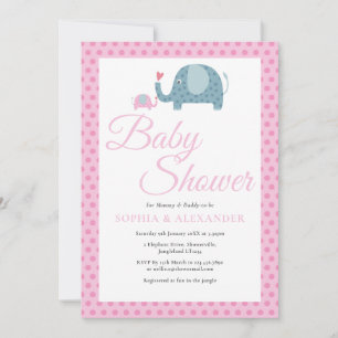 Pink Polka Dot Elephants Couples Baby Shower Invitation
