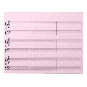Pink Polka Dot Grand Staff Piano Music Stationary Notepad