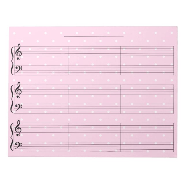 Pink Polka Dot Grand Staff Piano Music Stationary Notepad (Front)
