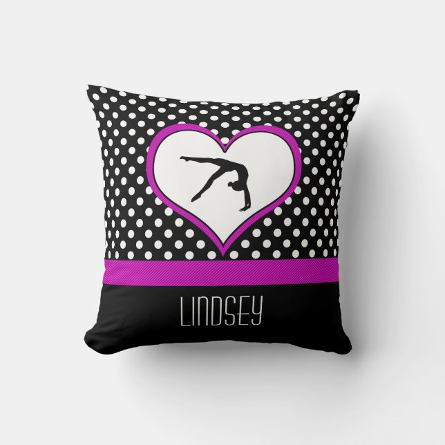 Pink Polka-Dot Gymnastics with heart Cushion (Front)