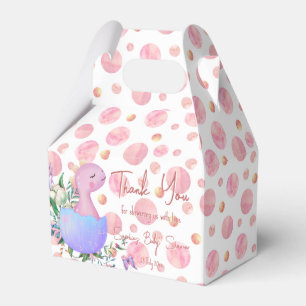 Pink polka dot hatching baby dinosaur personalised favour box