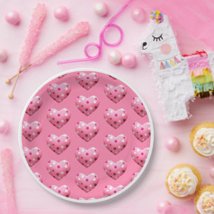 Pink Polka Dot Heart Baby Girl Shower Paper Plate