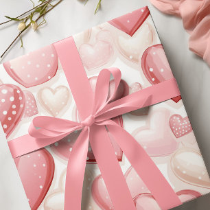 Pink Polka Dot Hearts Wrapping Paper