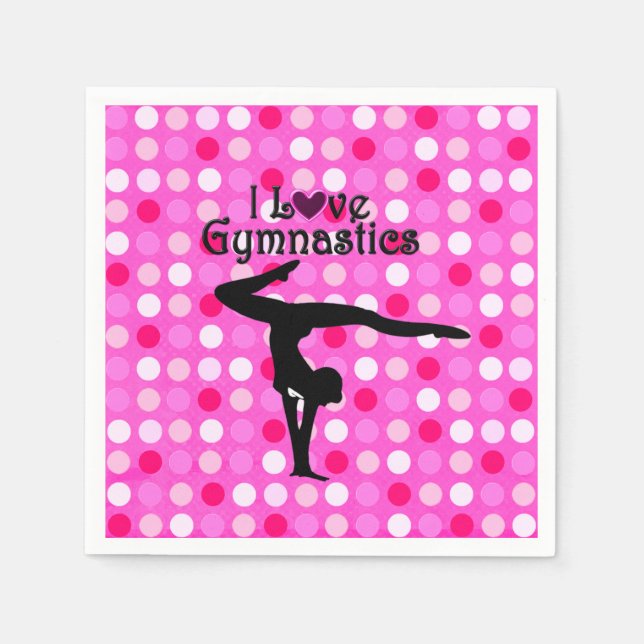 PINK POLKA DOT I LOVE GYMNASTICS PAPER NAPKINS (Front)