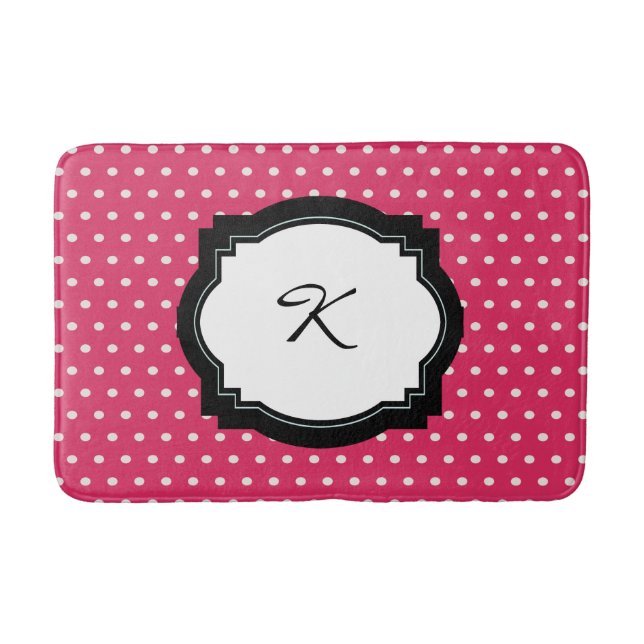 Pink Polka Dot Initial Bath Mat (Front)