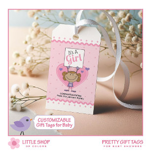 Pink Polka Dot It’s a Girl Custom Baby Shower Gift Tags