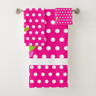 Pink polka-dot logo bath towel set