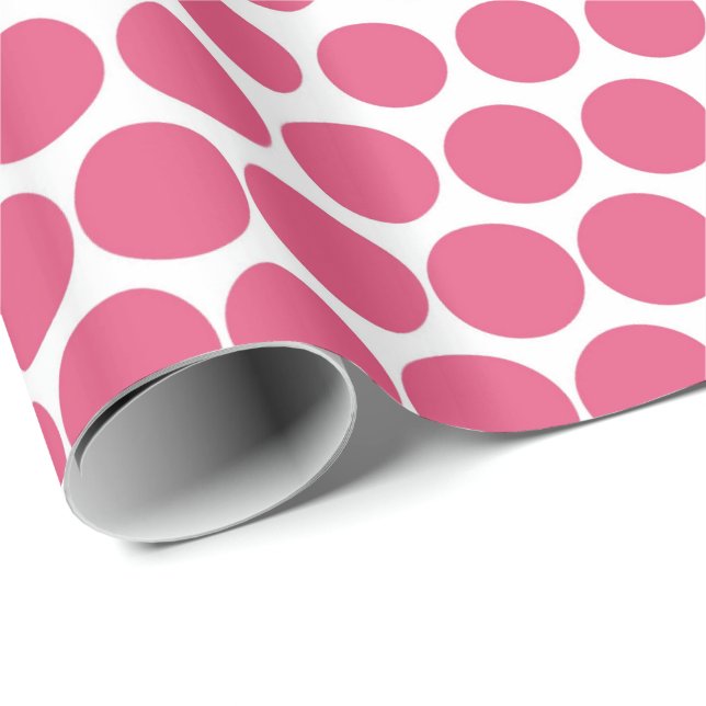Pink Polka Dot Modern White Wrapping Paper (Roll Corner)