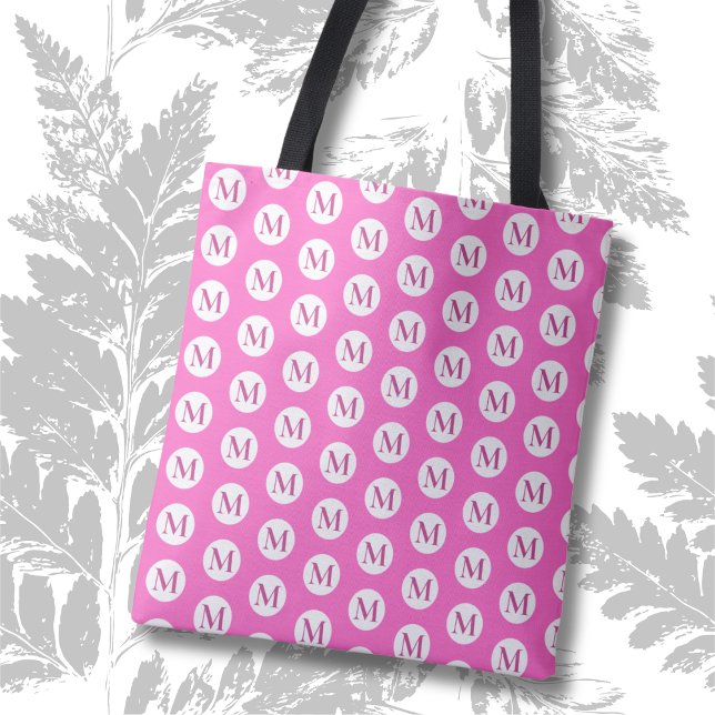 Pink Polka Dot Monogram Tote Bag (Creator Uploaded)