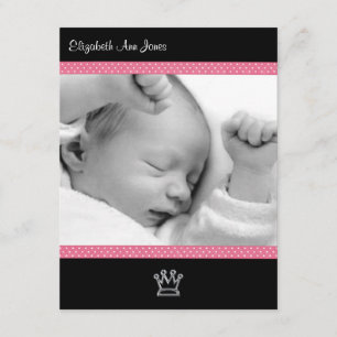 Pink Polka Dot on Black Baby Girl Announements Announcement