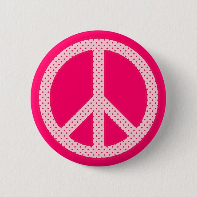 Pink Polka Dot Peace 6 Cm Round Badge (Front)