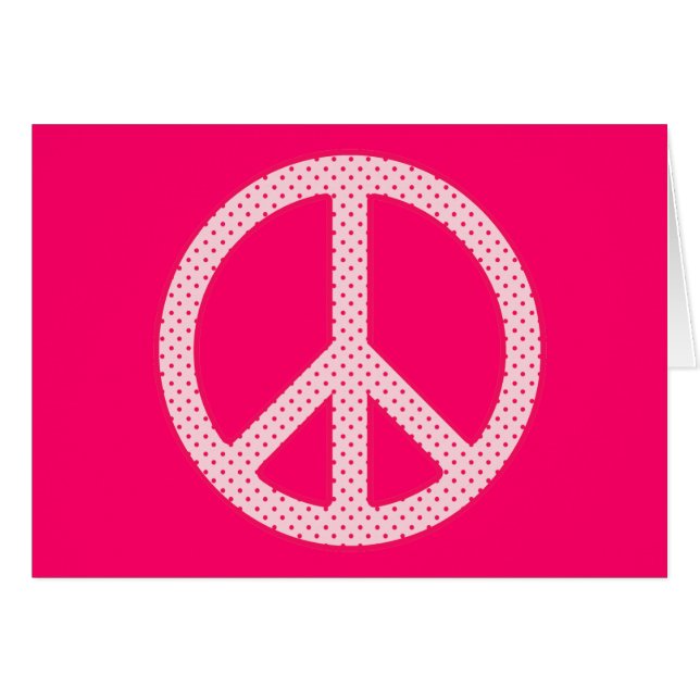 Pink Polka Dot Peace Symbol Greeting Card (Front Horizontal)