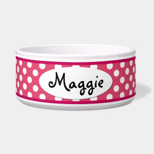 Pink Polka Dot Personalised Ceramic Dog Bowl