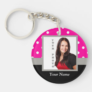 Pink Polka dot photo template Key Ring