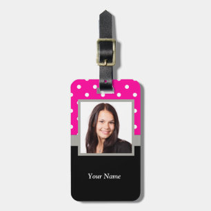 Pink Polka dot photo template Luggage Tag