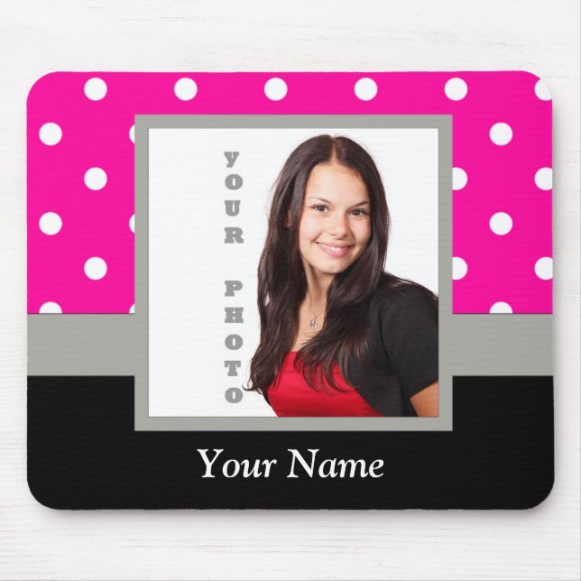 Pink Polka dot photo template Mouse Pad (Front)
