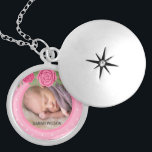 Pink Polka Dot Pink Floral Photo Silver Plated Necklace<br><div class="desc">Keep your loved ones close to you; this beautiful photo Medium Silver Plated Round Locket features pink polka dots and pink roses. It makes a great gift for moms or grandmothers for their birthday or mother's day. Personalise it by replacing the placeholder text and replace the sample/placeholder photo with your...</div>
