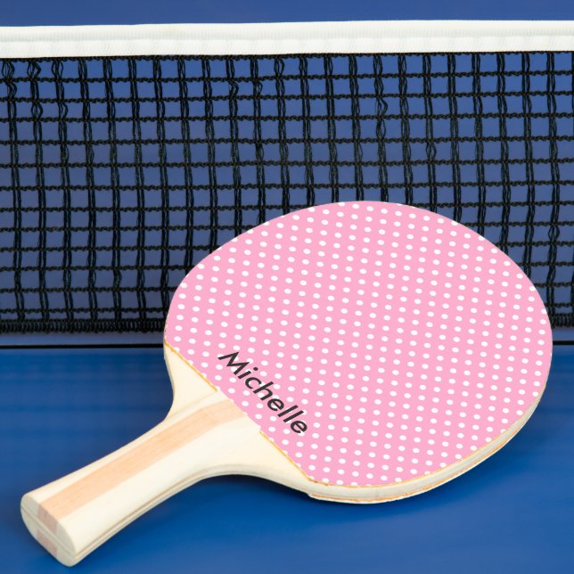 Pink polka dot table tennis ping pong paddle (Insitu)