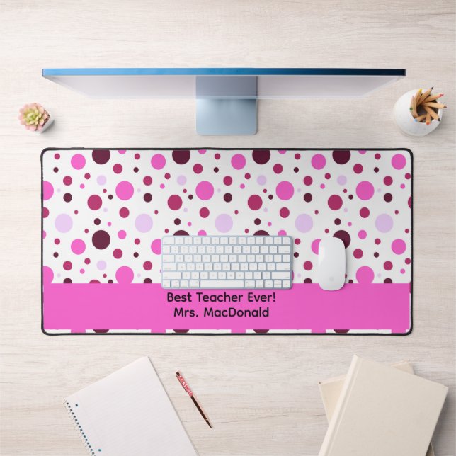 Pink Polka dot teacher appreciation gift Desk Mat (Office 1)