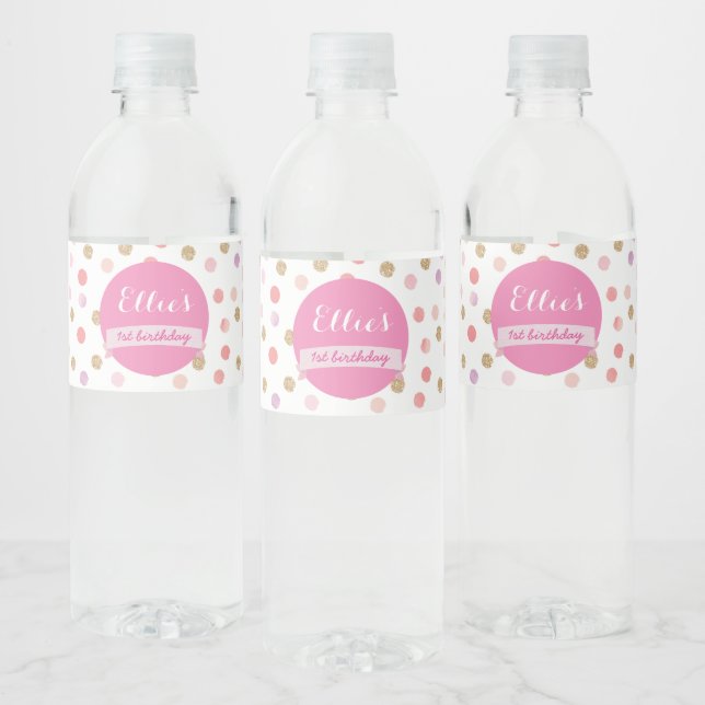 Pink Polka dot water bottle label, baby shower Label (Bottles)
