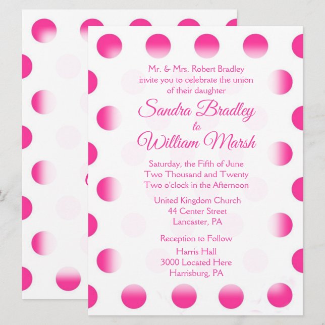 Pink Polka Dot Wedding Invitation (Front/Back)