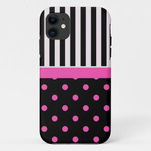 pink polka dots and B&W strips Case-Mate iPhone Case