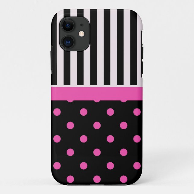 pink polka dots and B&W strips Case-Mate iPhone Case (Back)