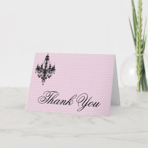 Pink Polka Dots and Black Chandelier Thank You Card